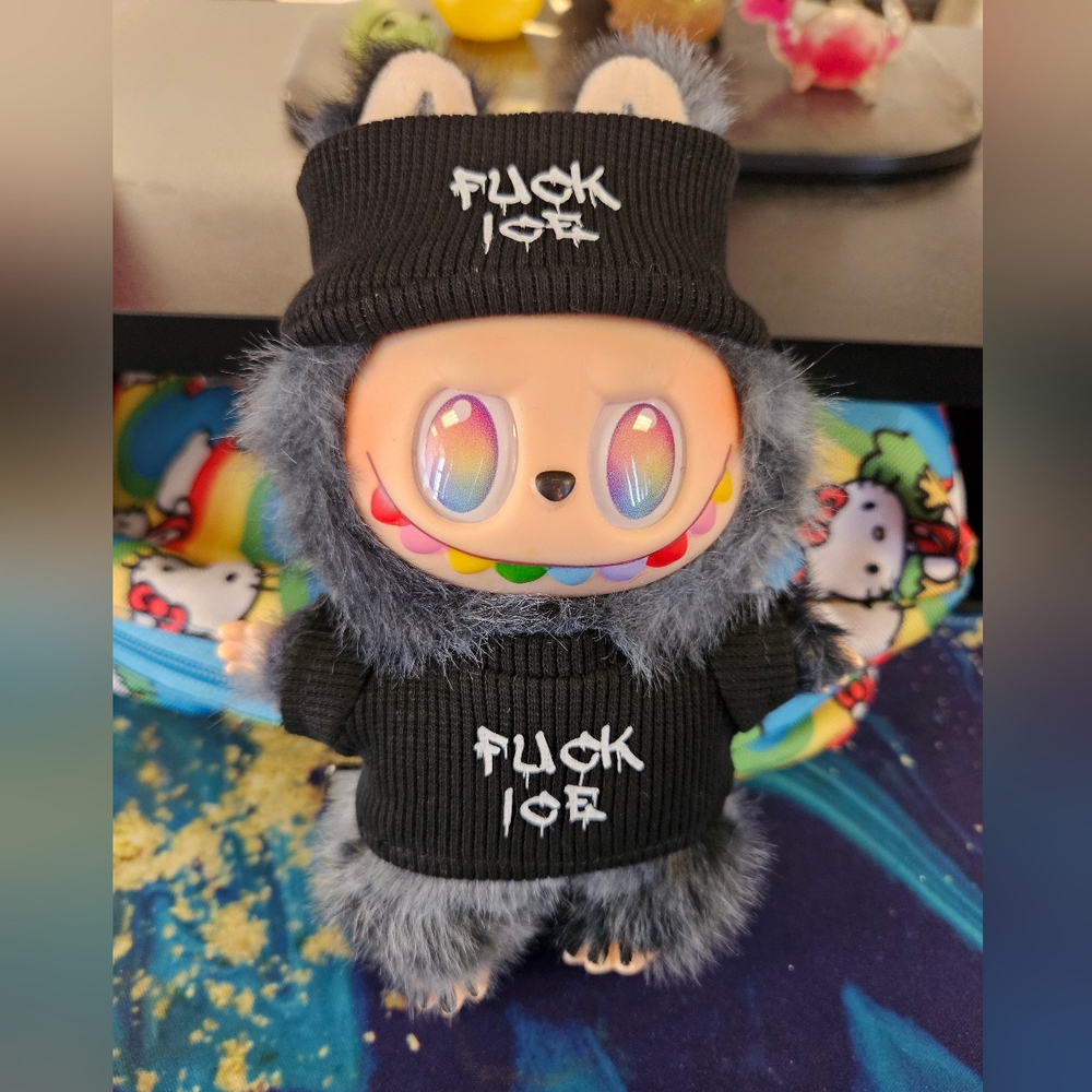 Abolish ice 2 pc Labubu Big Into Energy Hat + Outfit Set Black Beanie + Shirt